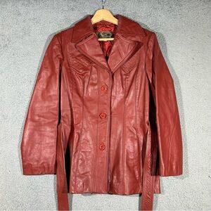 Vintage Learsi 100% Leather Women's Coat Jacket Size 9 Dark Orange